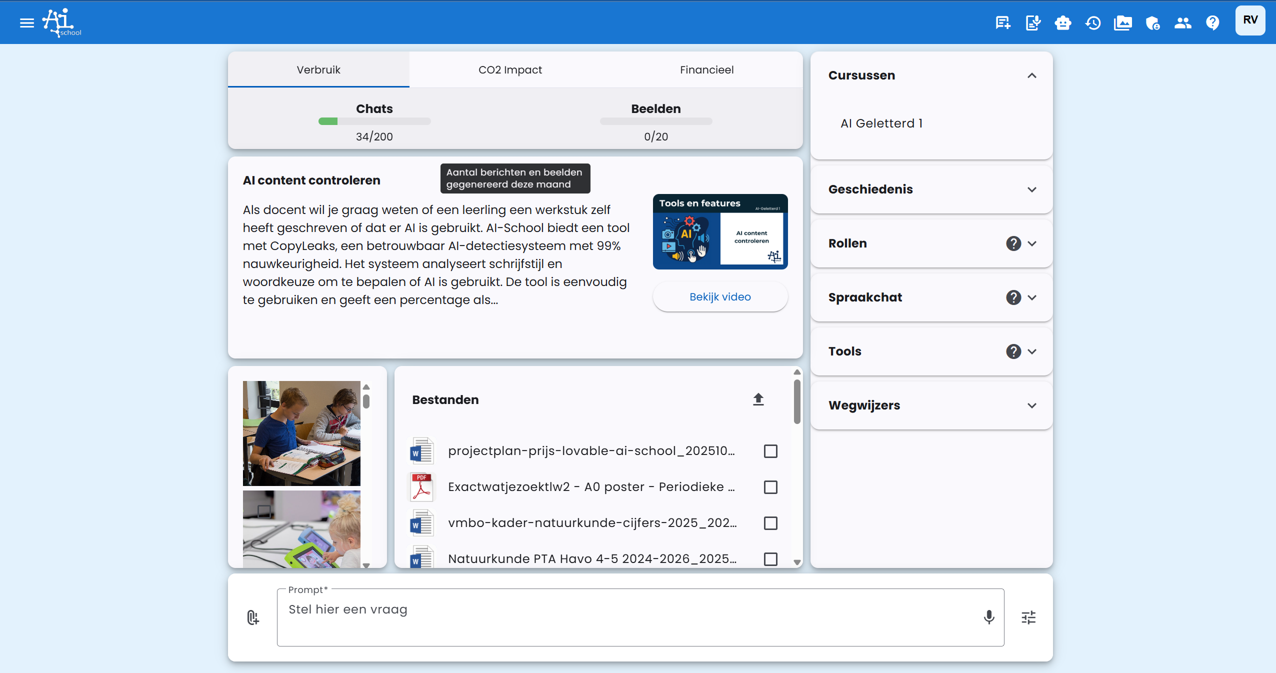 Kurs-Aufklappmenü auf dem Dashboard