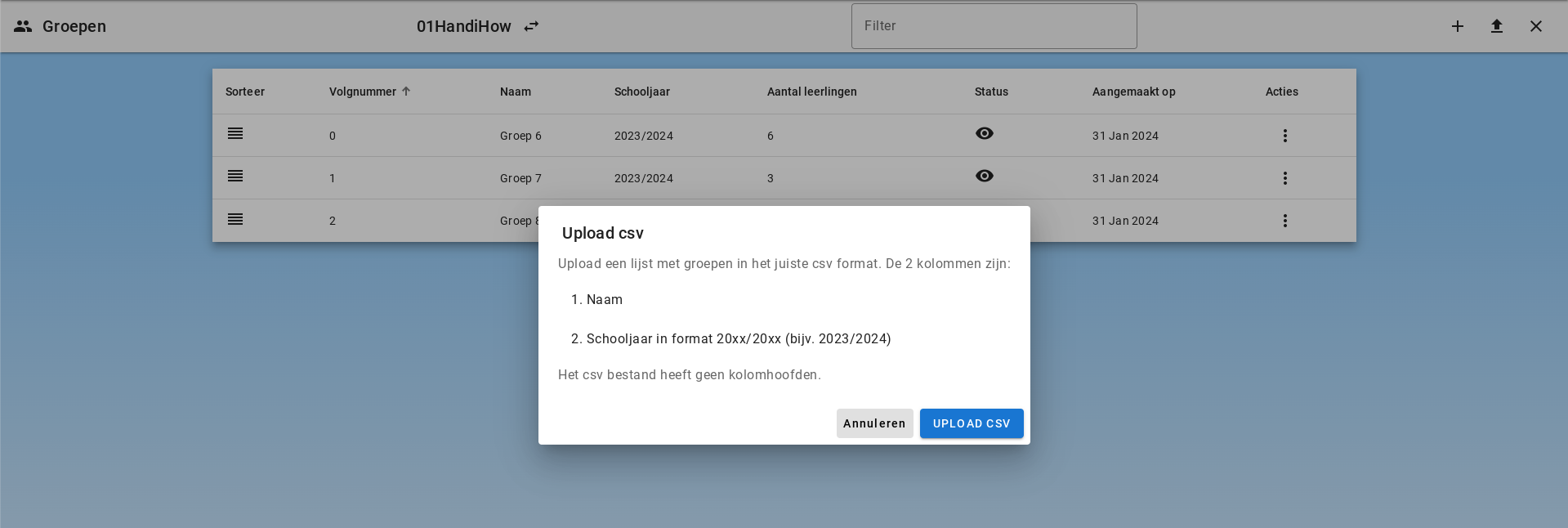 Gruppen über CSV hochladen