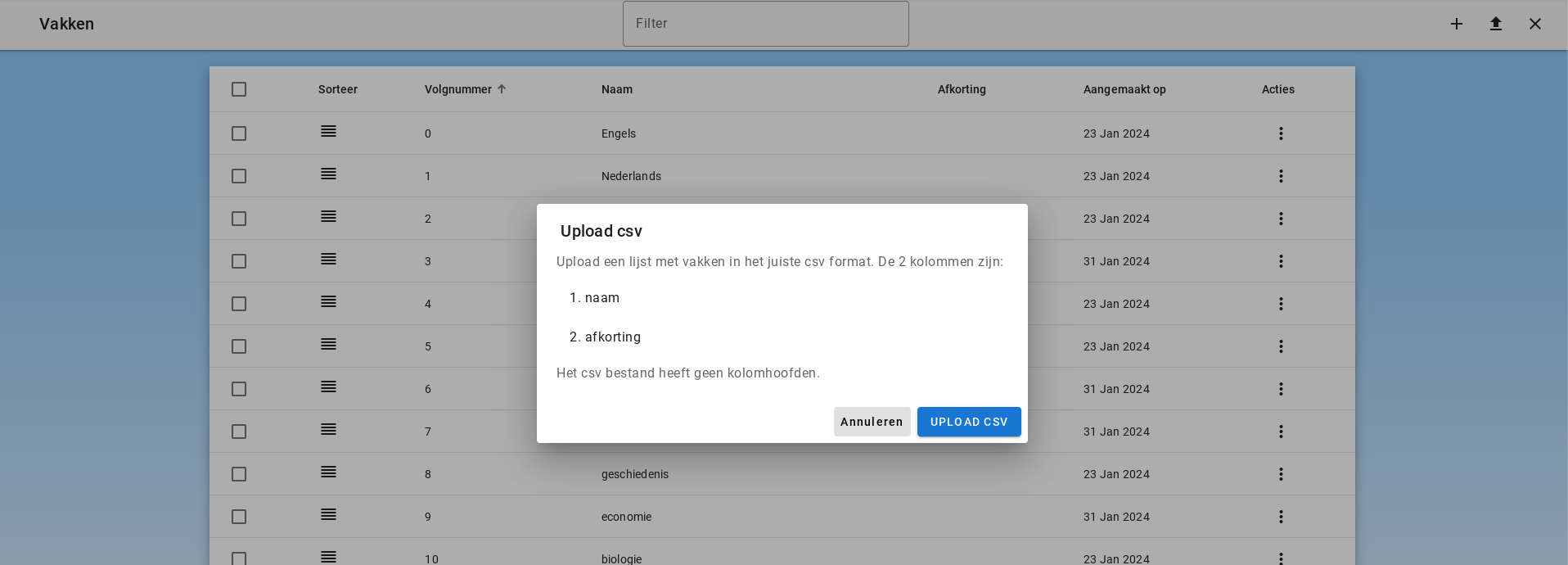 Upload Subjects via CSV