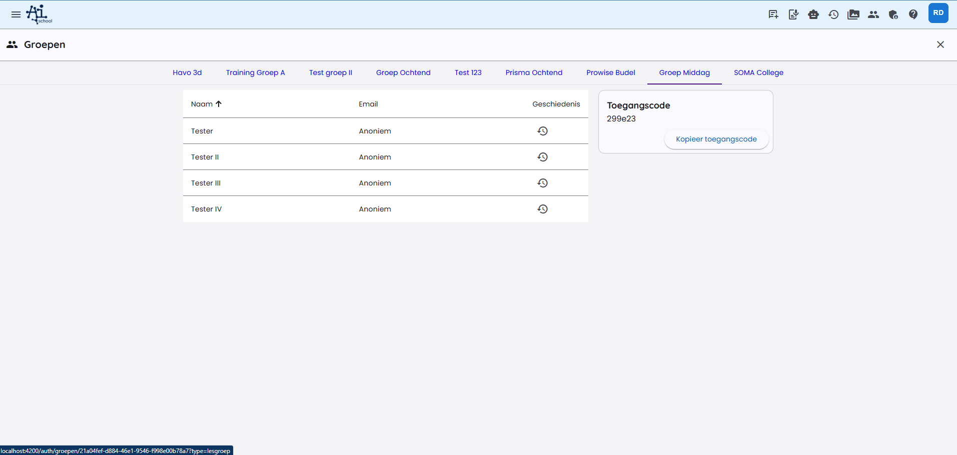 Groupe de cours avec comptes anonymes